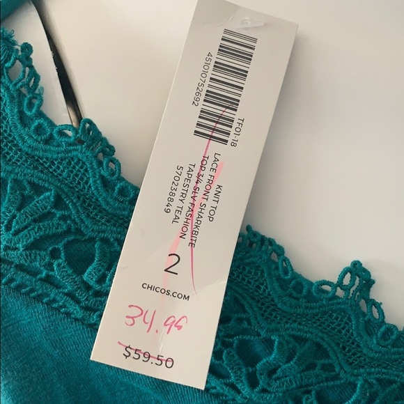 Chico’s Green Lace Front Sharkbite Tunic 2R NEW - Picture 5 of 6